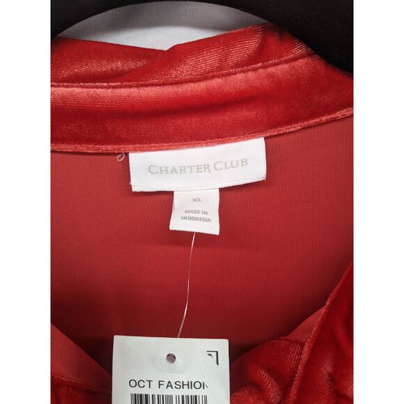 Charter Club Velour Shirt XL Ravishing Red Velvet Womens Button Down Long Sleeve - Picture 5 of 12
